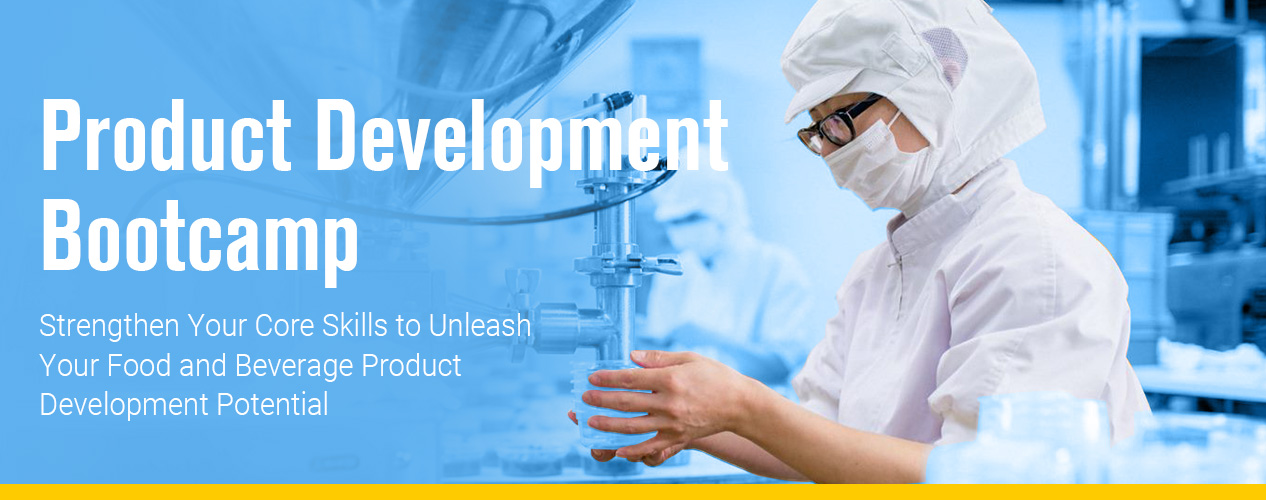 Product Development Bootcamp Strengthen Your Core Skills to Unleash Your Food and Beverage Product Development Potential. A person in a pilot plant.