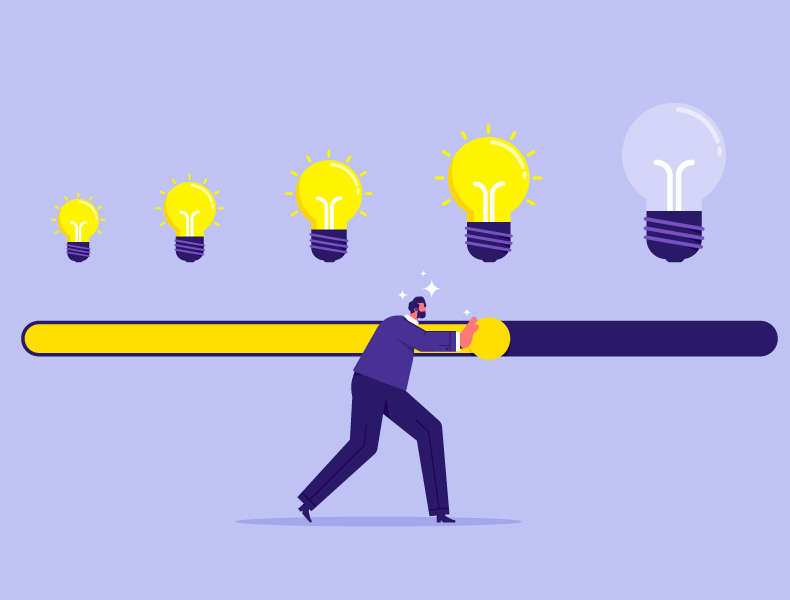 Idea loading concept with light bulb and loading bar.