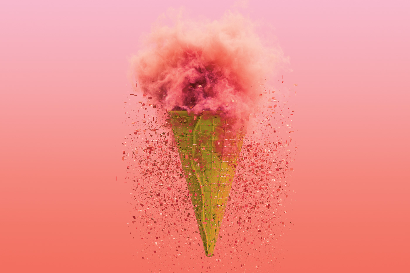 Glitch Ice Cream Cone with cloud and particles.