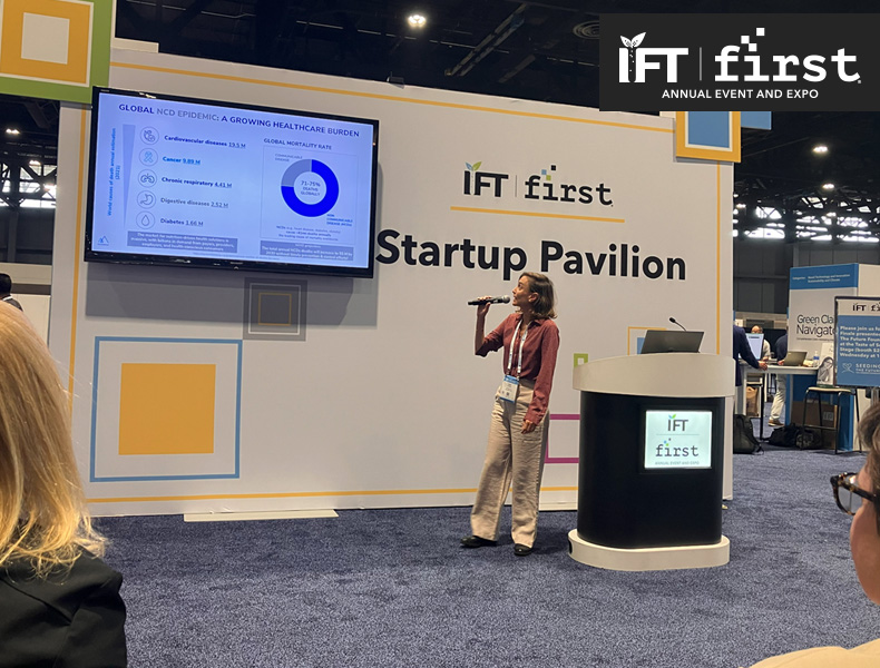 Gali Artzi of PeakBridge presents at the Startup Pavilion Stage during IFT FIRST