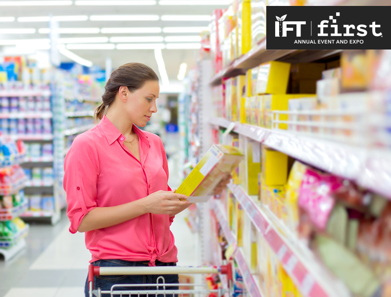 woman check ingredient label on food product