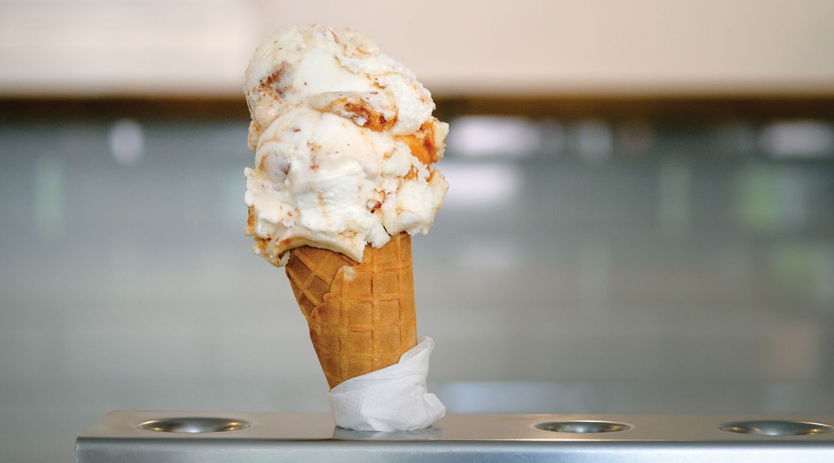 An ice cream cone is sold in a cafe