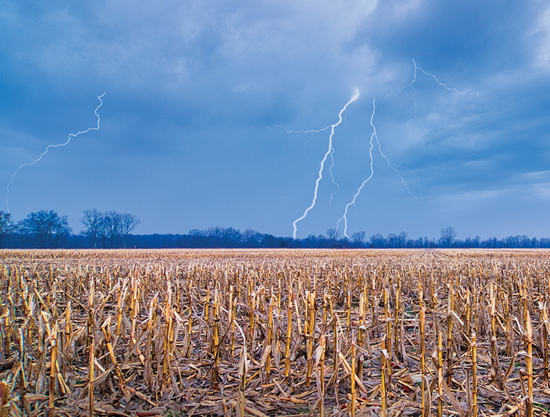 lightning storm in a damaged field
