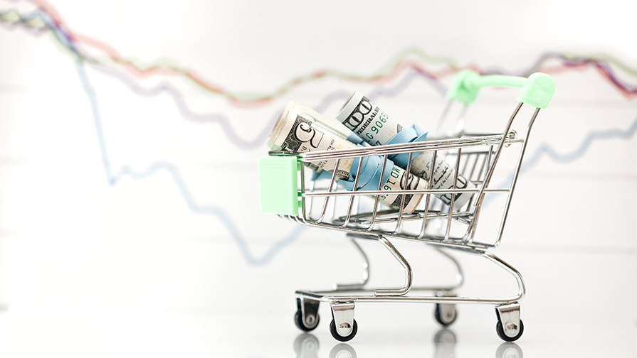 shopping cart with money inside