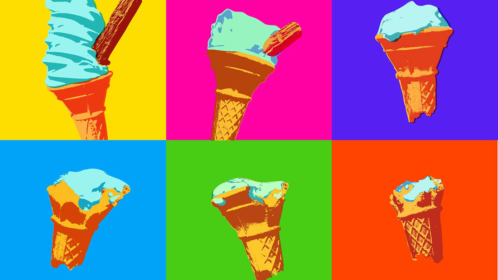 Omnivore EP 16 ice cream cones on colored squares